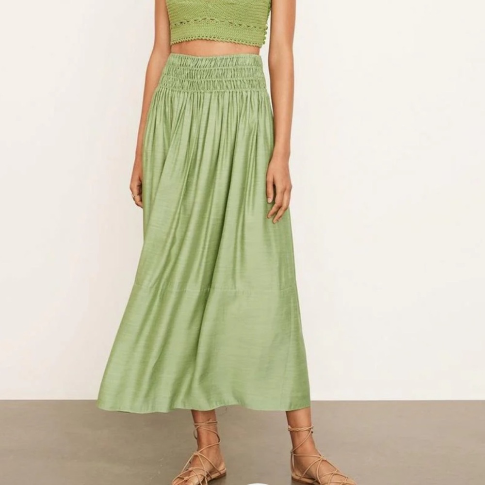 VINCE Smocked Midi Skirt in Pistachio